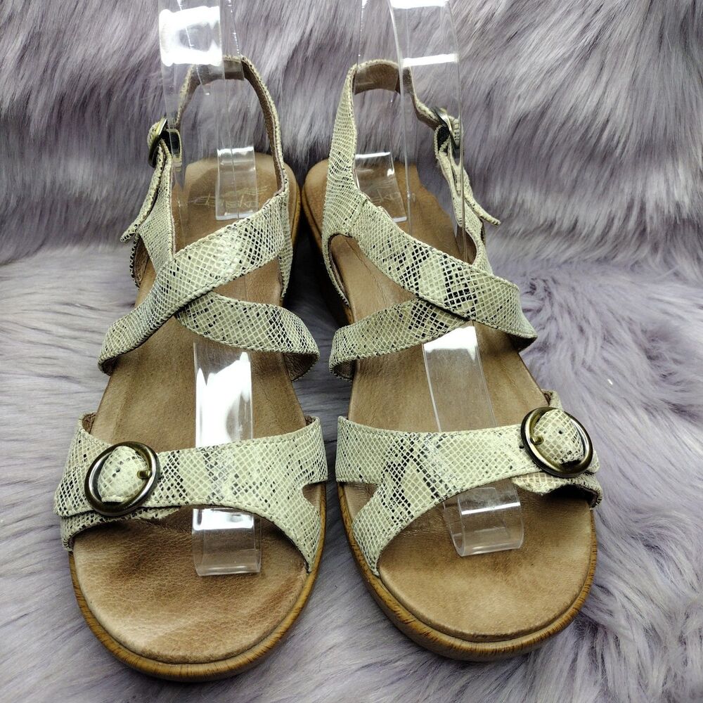 Dansko Julie Leather Snake Print Strappy Sandals Womens Size 40 US 9.5-10 Taupe